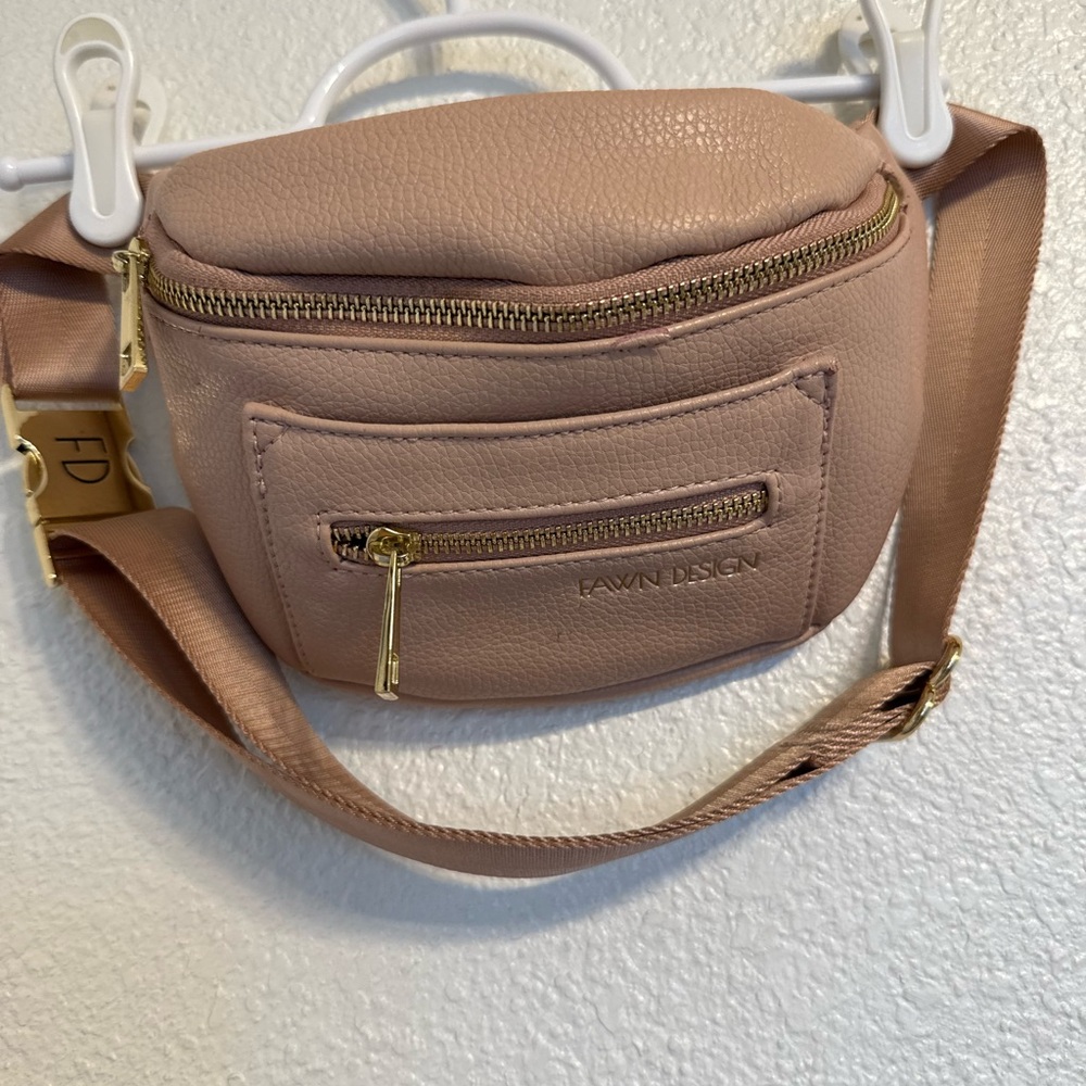 Fawn Design Dusty Pink Pebbled Leather Crossbody Belt Bag
